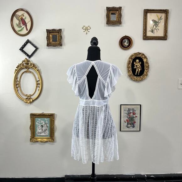 Vintage Y2K Betsey Johnson White Sheer Lace Babydoll Dress size L - Picture 4 of 5